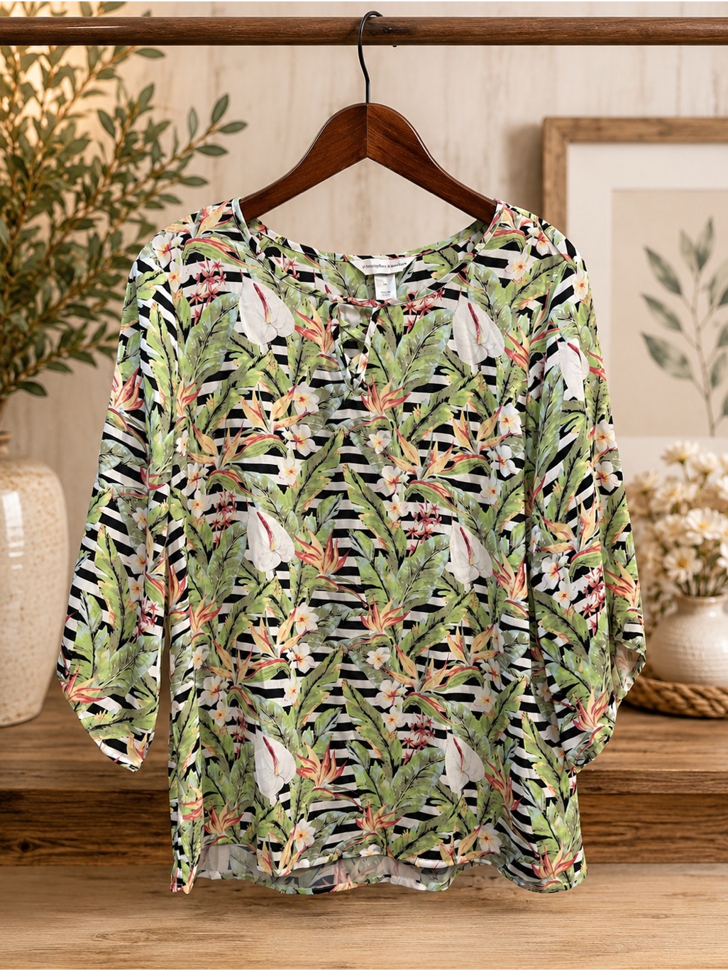 Christopher & Banks Tropical Floral Striped Blouse Size Medium